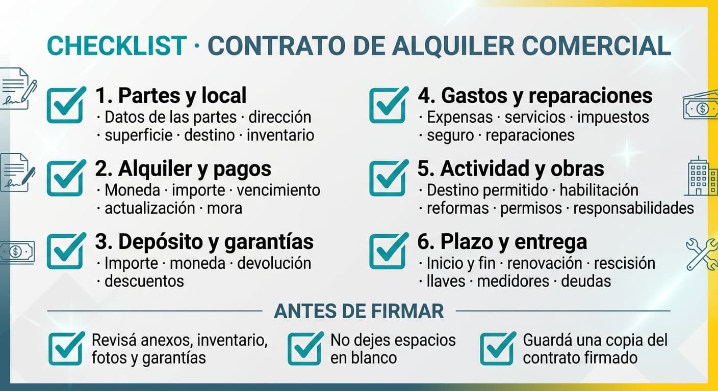 Checklist para hacer un contrato de alquiler de un local comercial