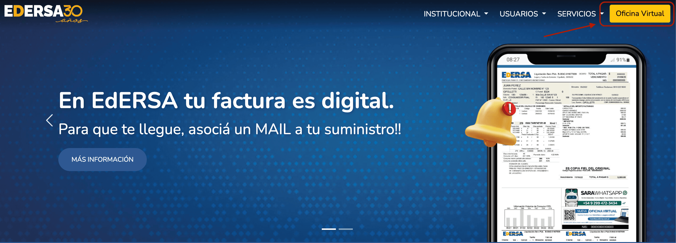 Botón de acceso a la Oficina Virtual de EDERSA