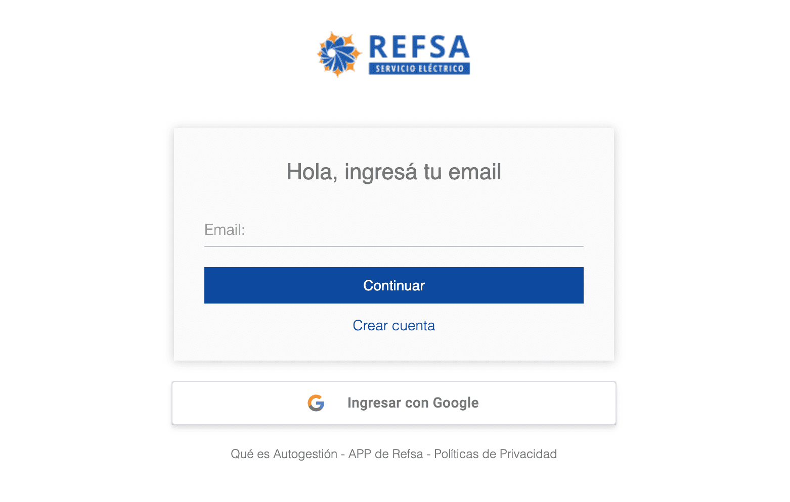 REFSA Sistema de Autogestión Ventana de acceso