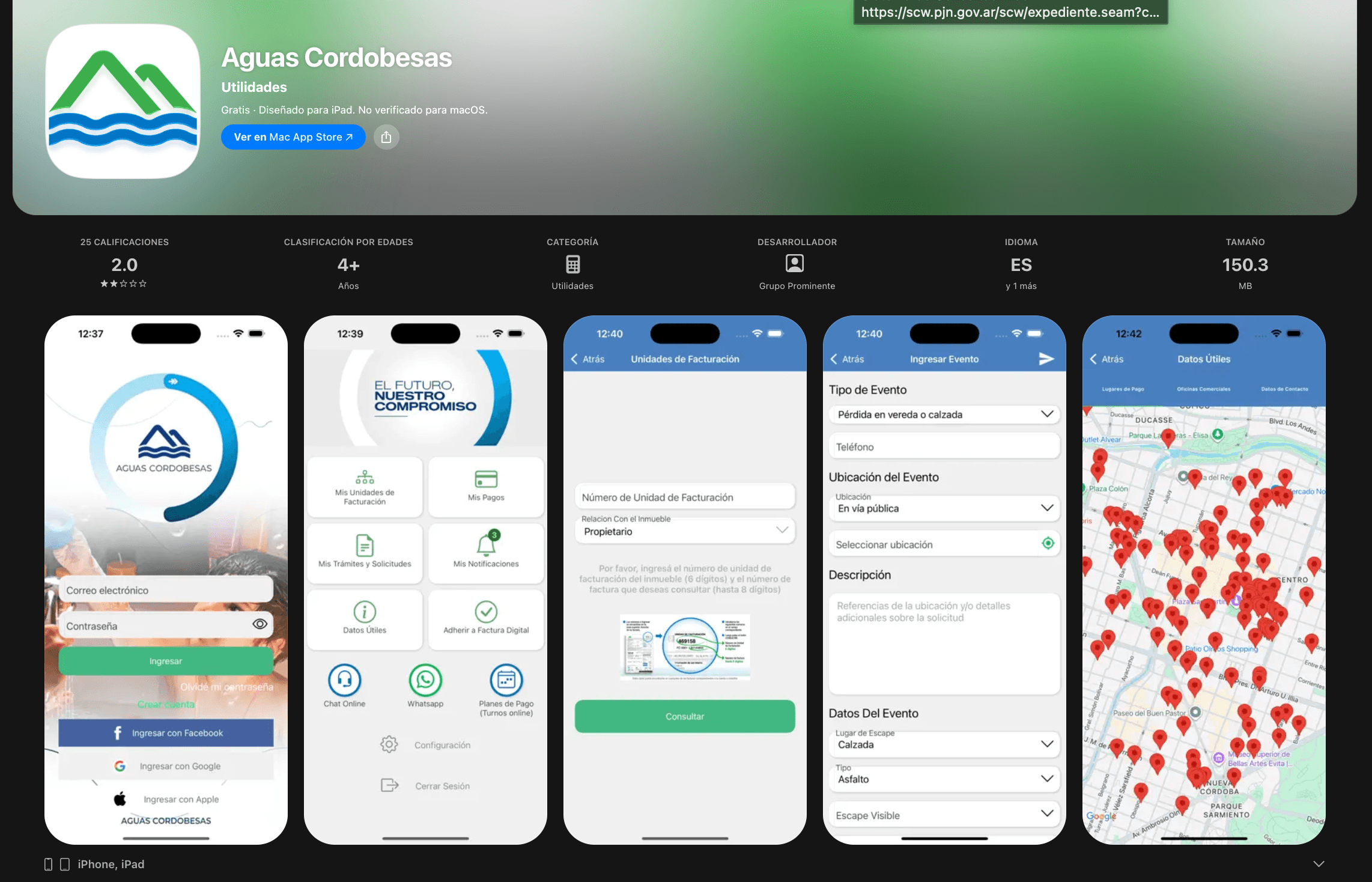 La app de Aguas Cordobesas App Store