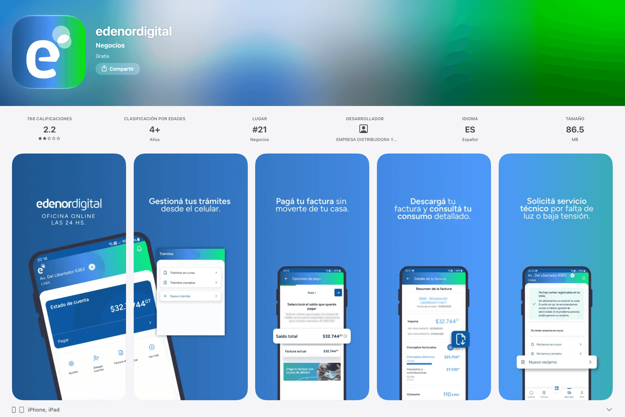 La app edenordigital en App Store