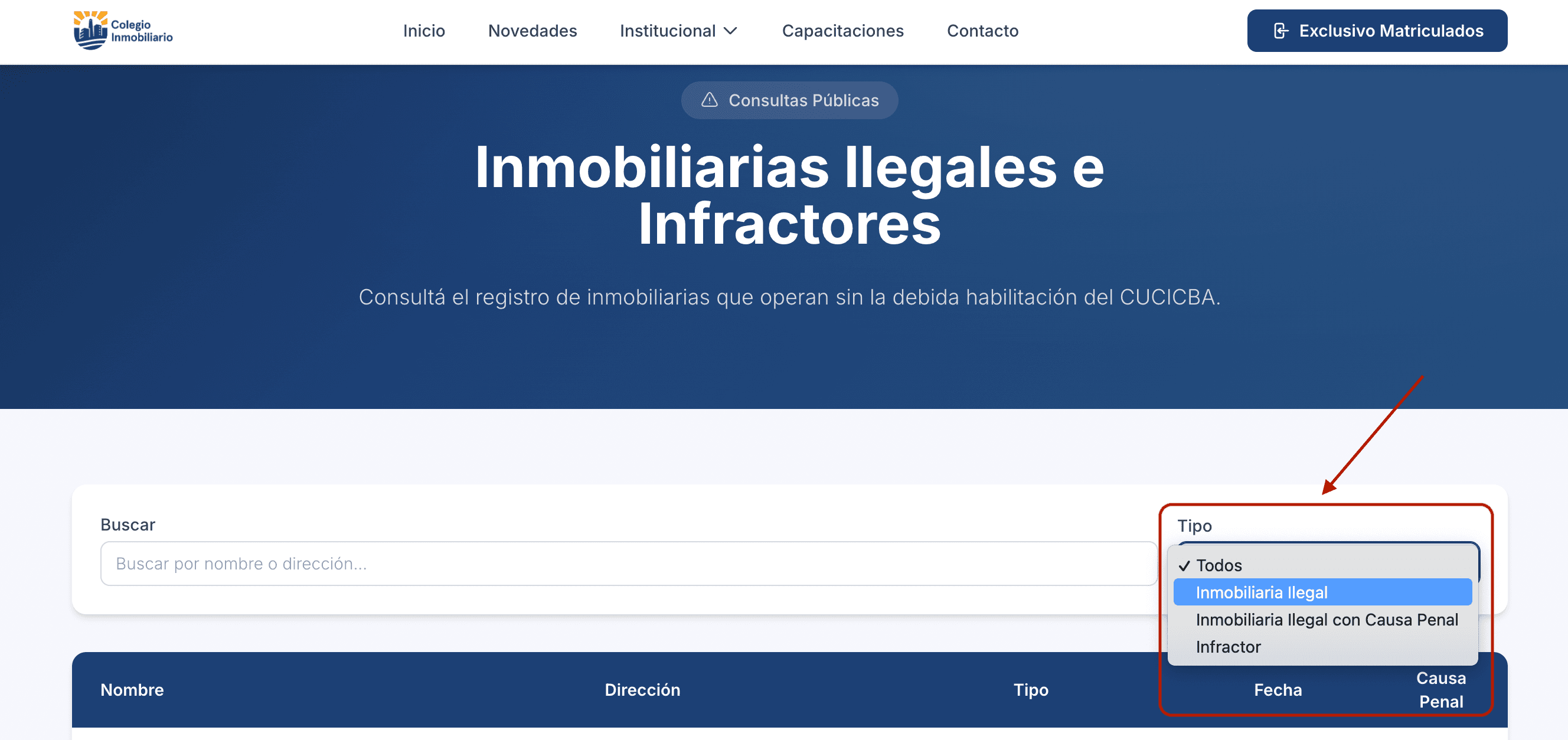 Inmobiliarias Ilegales e Infractores CUCICBA
