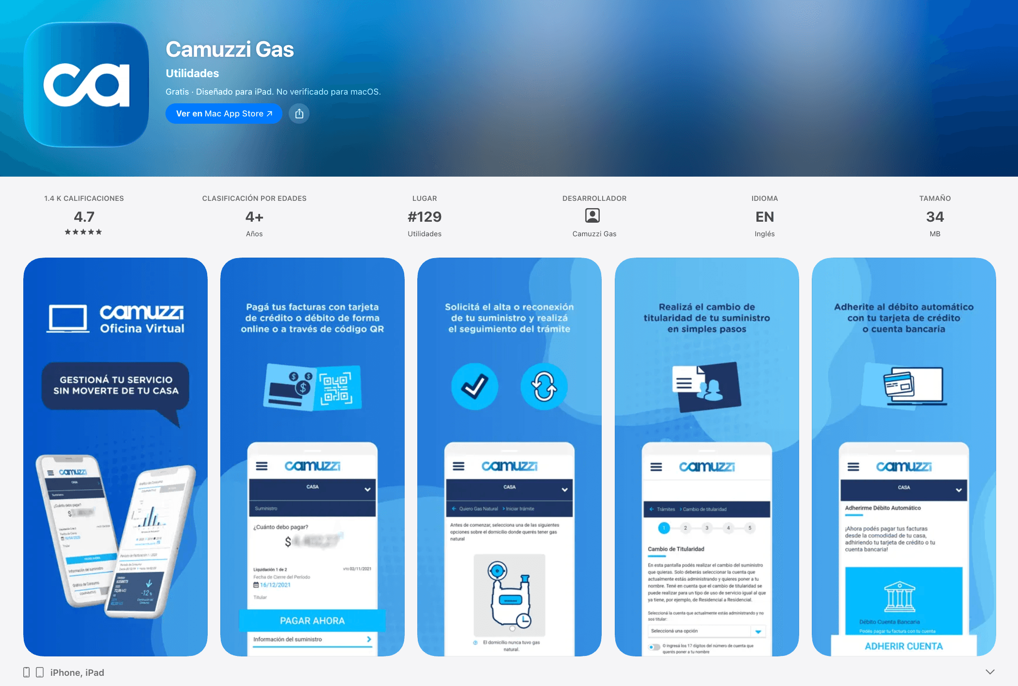 La app de Camuzzi Gas en App Store