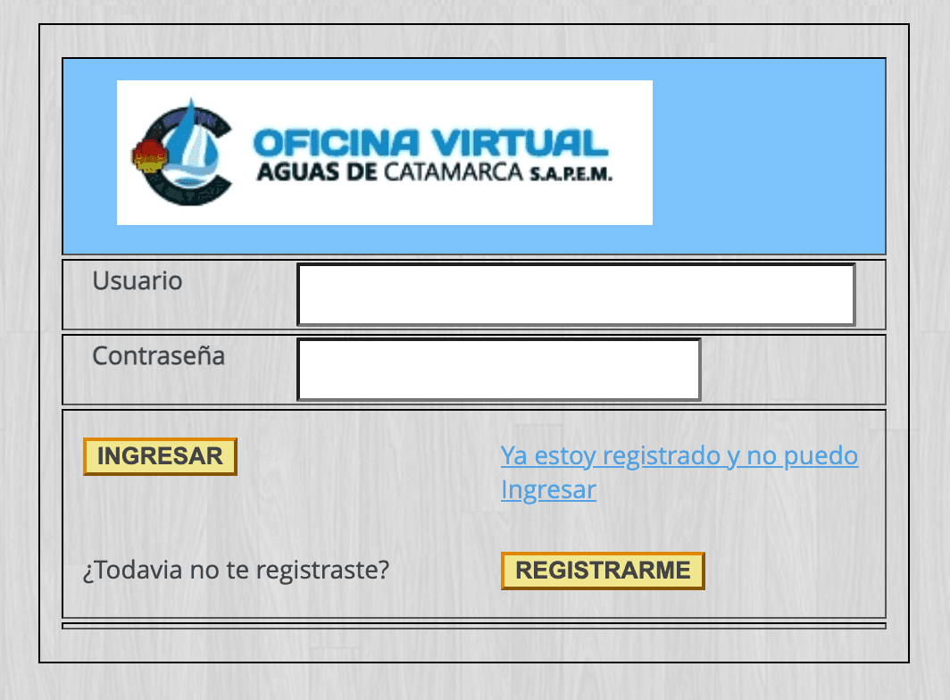 La Oficina Virtual de Aguas de Catamarca SAPEM Ventana de acceso