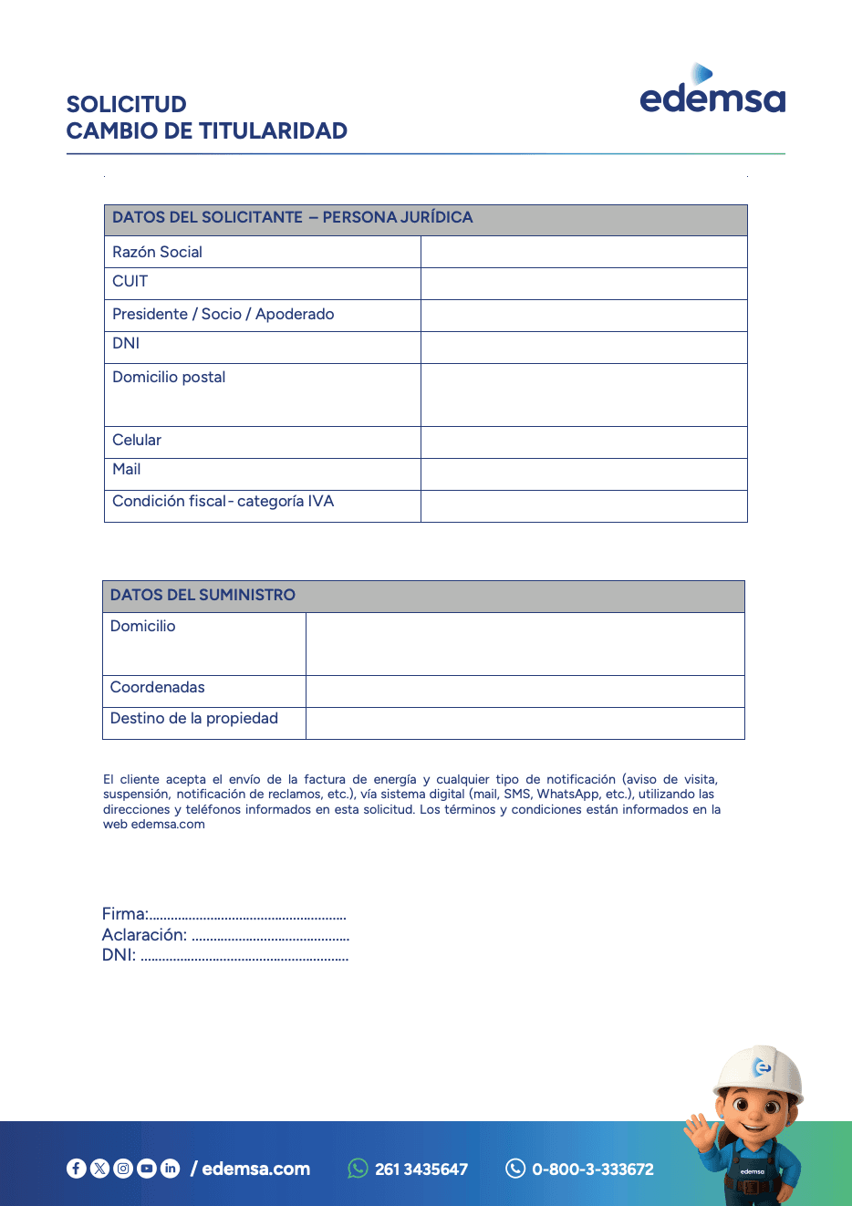 EDEMSA formulario de Cambio de Titularidad pagina 2