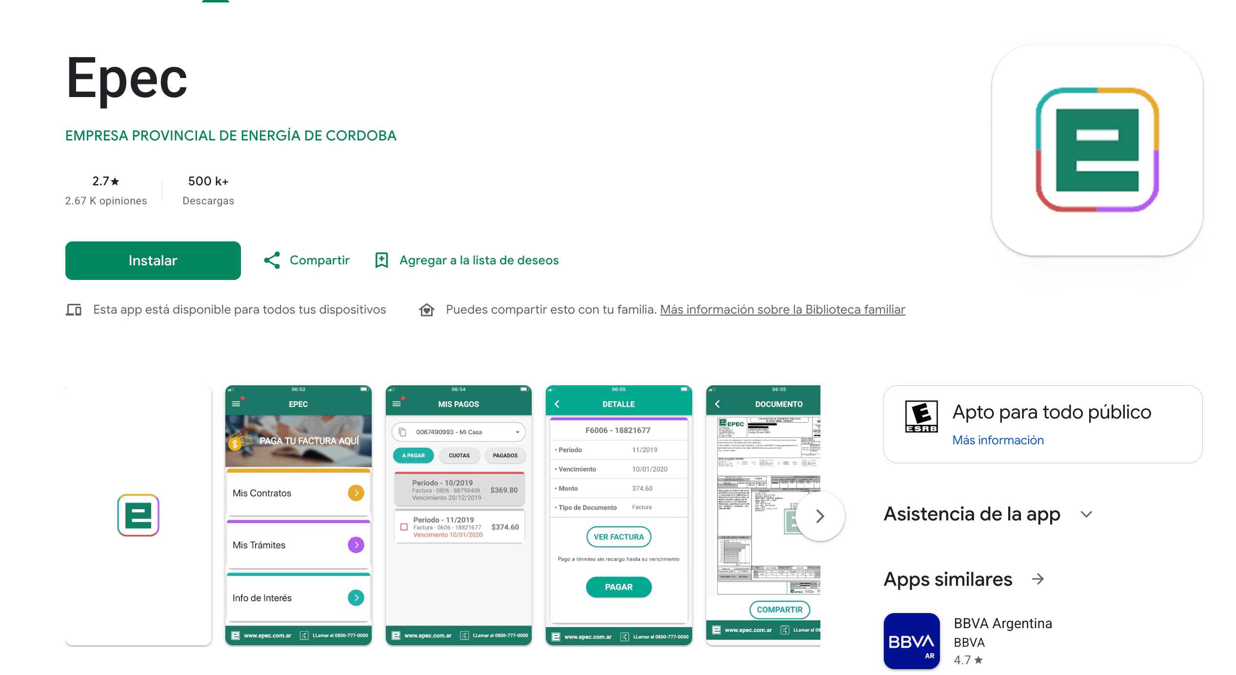 La app de EPEC en Google Play