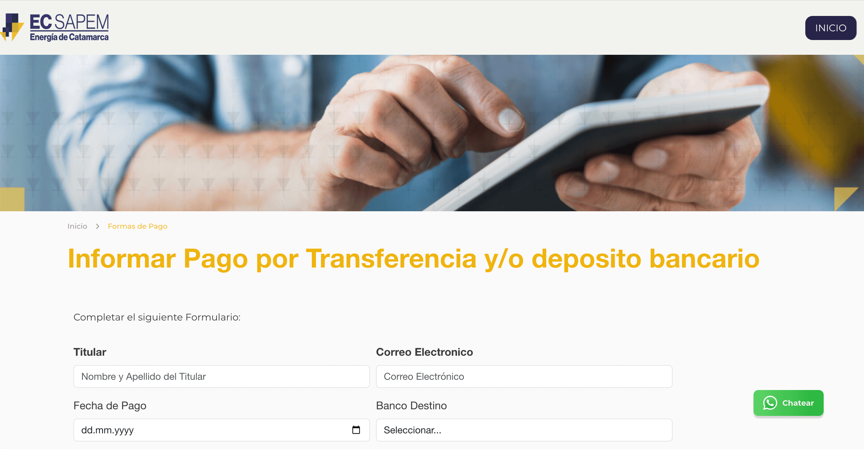EC SAPEM Informar Pago por Transferencia y:o deposito bancario