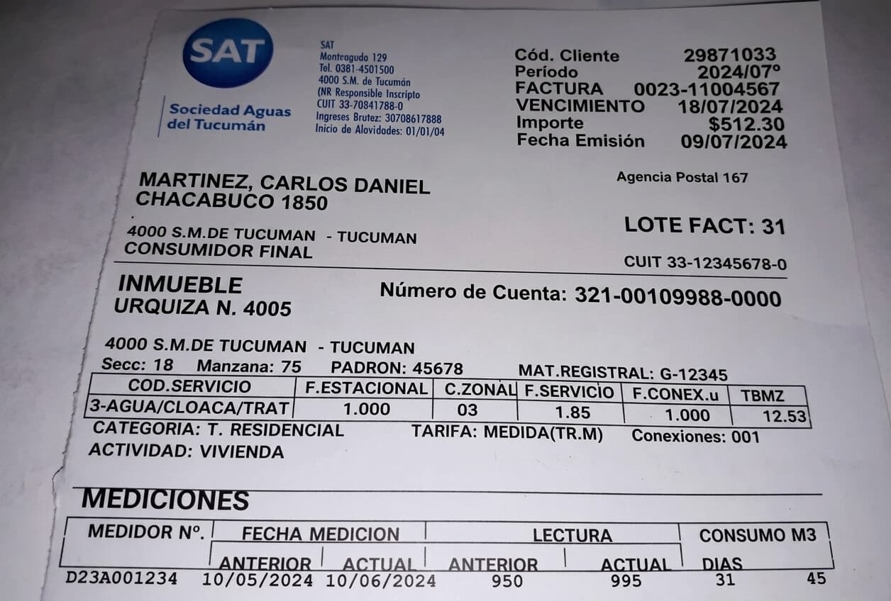 Ejemplo de factura de SAT