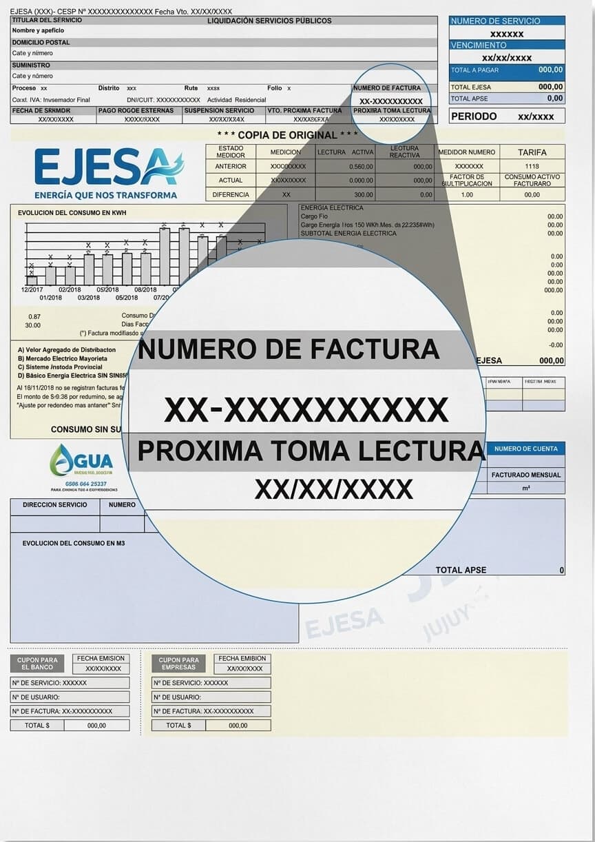 Ejemplo ilustrativo de una factura EJESA unificada, con datos ficticios
