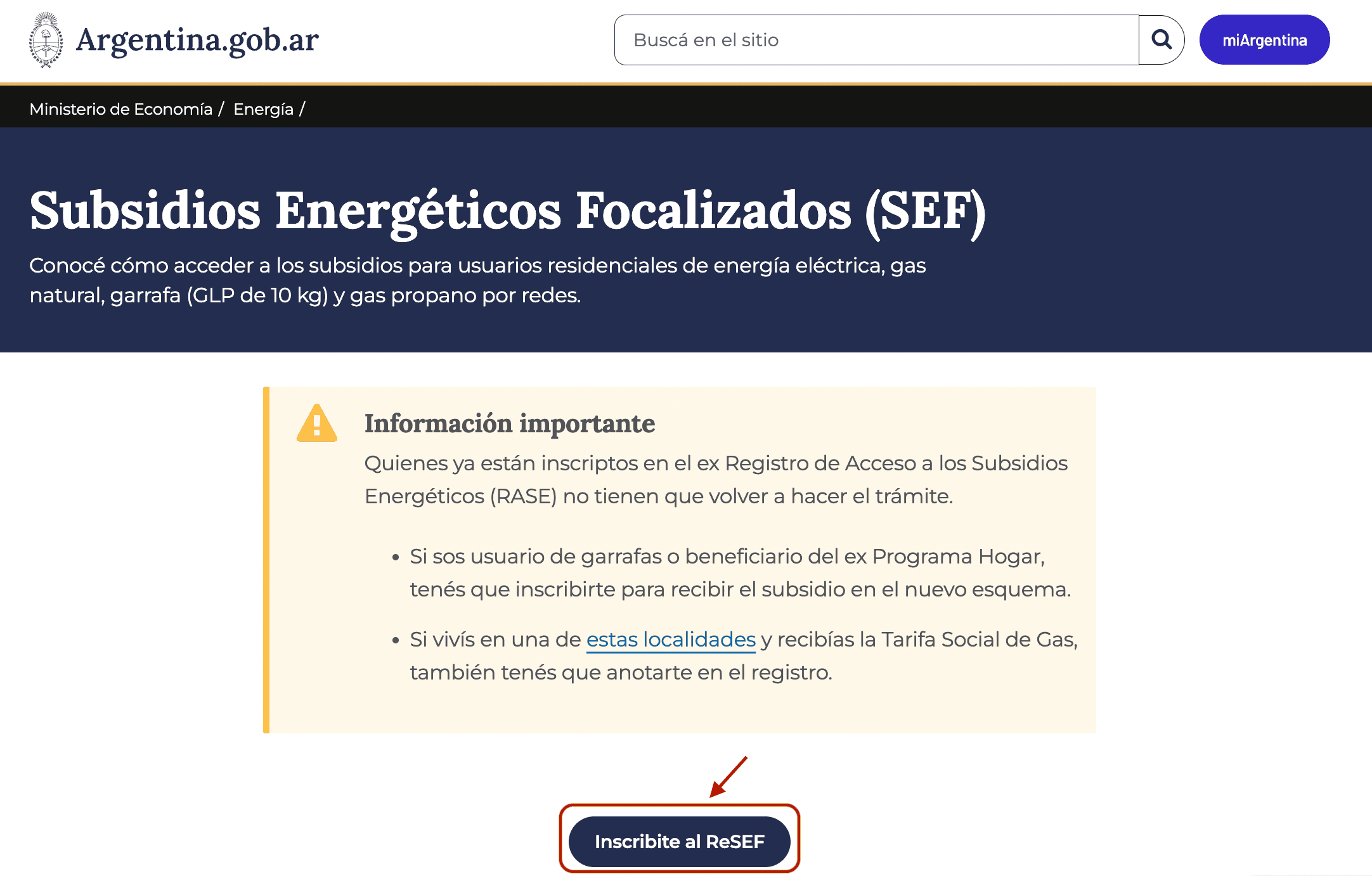 Opción para inscribirte al ReSEF